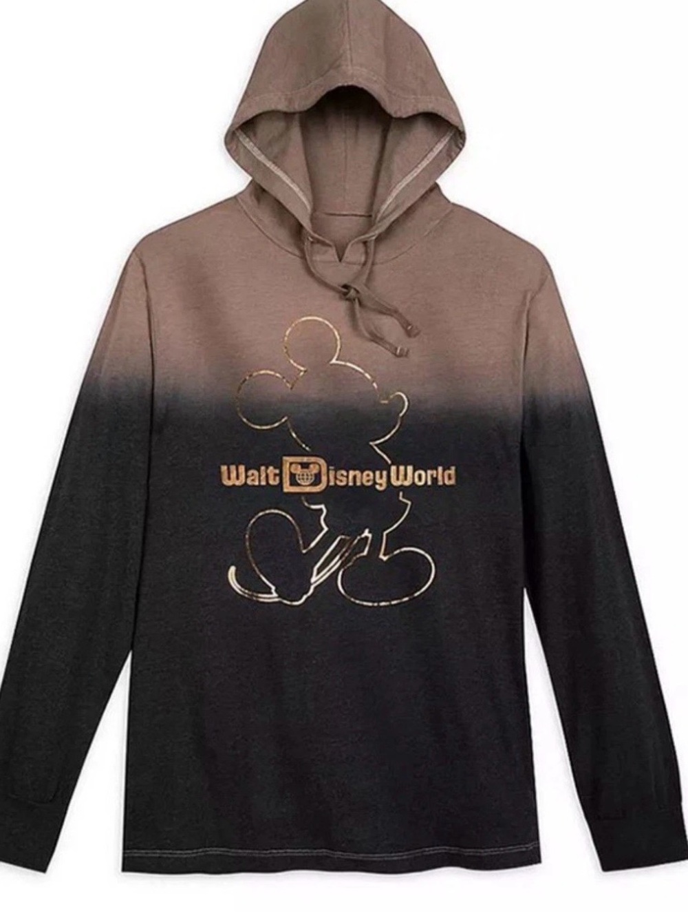 Disney Brown to Black Ombre Crewneck Hoodie with Gold Mickey Outline Size 2XL